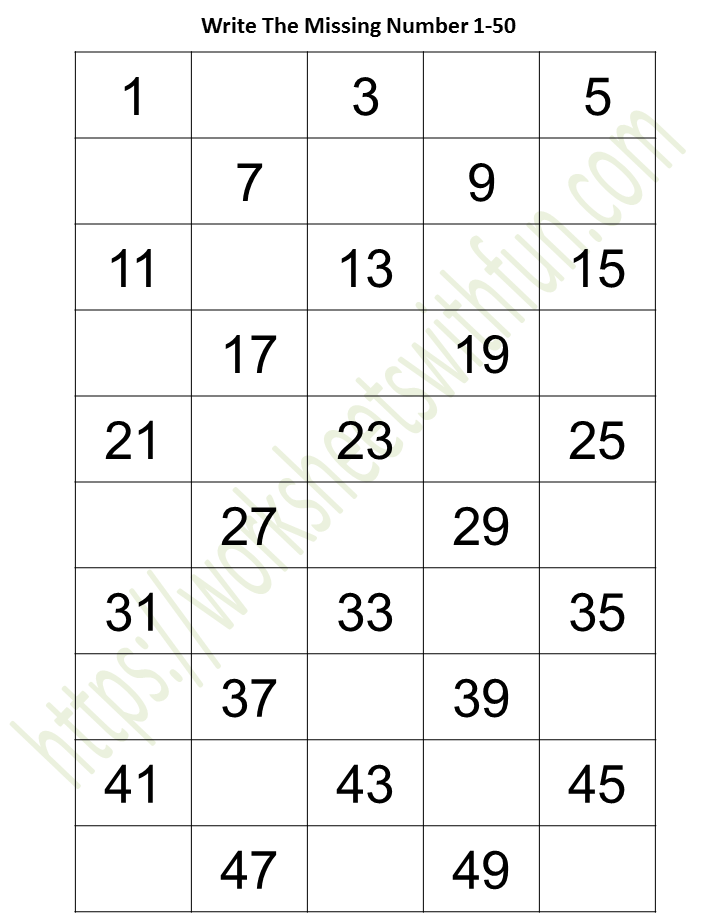 Mathematics Preschool Missing Numbers 1 50 1